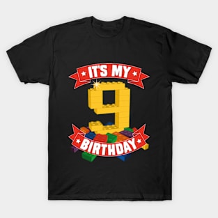 It's My Birthday 9th Years Old Block Building Boys Girls T-Shirt